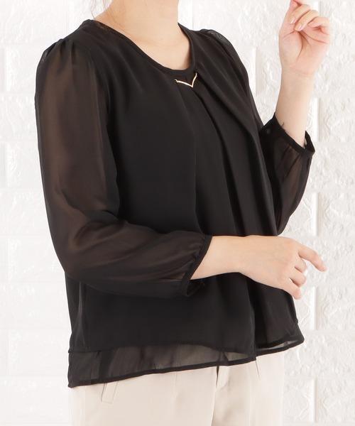 Lace Ladies(レースレディース)の「バーアクセ付きシフォンブラウス(シャツ/ブラウス・レディース・ベージュ/ホワイト/ネイビー/ブラック・L/S/M/XL)」の14枚目の写真