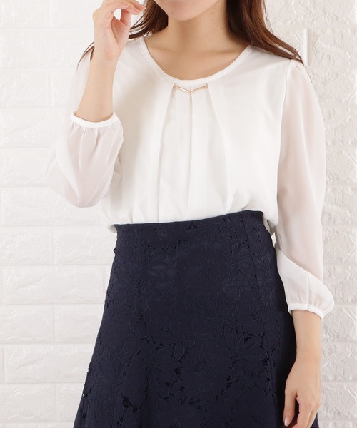 Lace Ladies(レースレディース)の「バーアクセ付きシフォンブラウス(シャツ/ブラウス・レディース・ベージュ/ホワイト/ネイビー/ブラック・L/S/M/XL)」の5枚目の写真