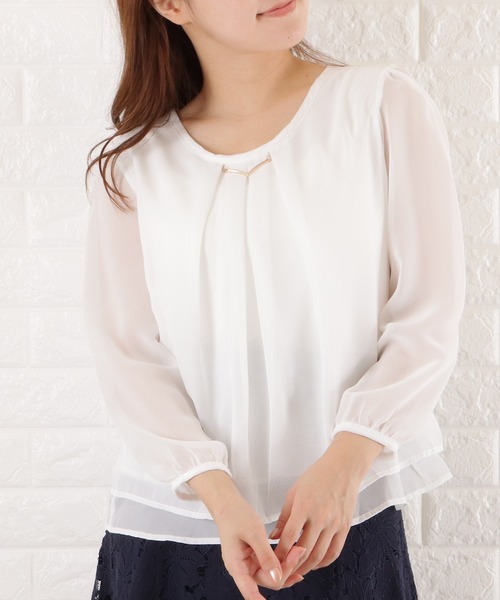Lace Ladies(レースレディース)の「バーアクセ付きシフォンブラウス(シャツ/ブラウス・レディース・ベージュ/ホワイト/ネイビー/ブラック・L/S/M/XL)」の6枚目の写真