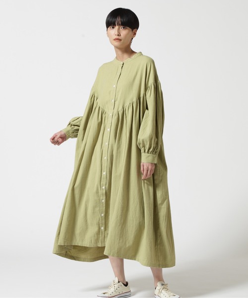 MANASTASH(マナスタッシュ)の「MANASTASH/マナスタッシュ ピンタックワンピース(シャツワンピース・レディース・ライトグリーン/ブラック・1)」の6枚目の写真