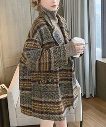 ルーズシルエット起毛チェックコート