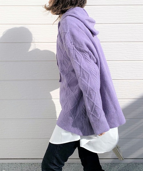 Q（キュー）の「ケーブルニットパーカー（ニット/セーター）」 - WEAR