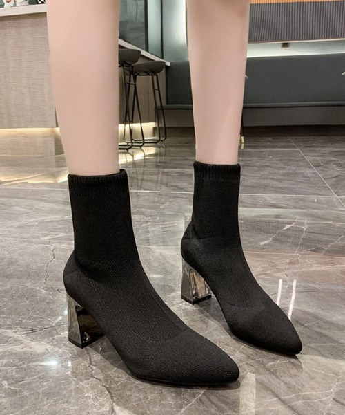 Jasmine Grandiflorum（ジャスミングランディフローラム）の「【Jasmine】メッシュ風ショートソックスブーツ（ブーツ・レディース・グレー/ピンク系その他/ブラック系その他/ブラック・22.5cm/23.5cm/24.5cm/25.5cm/23.0cm/24.0cm/25.0cm/22.0cm）」の2枚目の写真