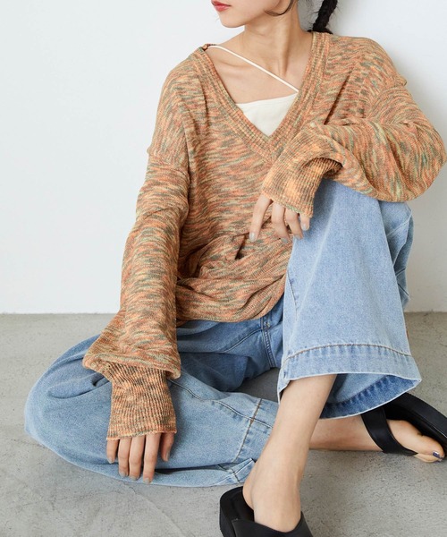 forksy.(フォルクシー)の「【forksy.】Vネックメランジニットプルオーバー(ニット/セーター・レディース・サンドベージュ/オレンジ/ライトブルー・FREE)」の3枚目の写真