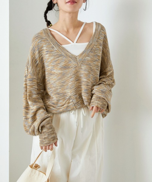 forksy.(フォルクシー)の「【forksy.】Vネックメランジニットプルオーバー(ニット/セーター・レディース・サンドベージュ/オレンジ/ライトブルー・FREE)」の13枚目の写真
