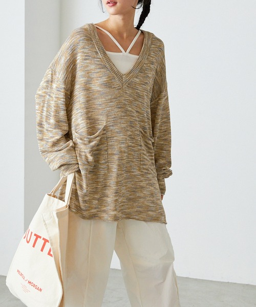 forksy.(フォルクシー)の「【forksy.】Vネックメランジニットプルオーバー(ニット/セーター・レディース・サンドベージュ/オレンジ/ライトブルー・FREE)」の7枚目の写真