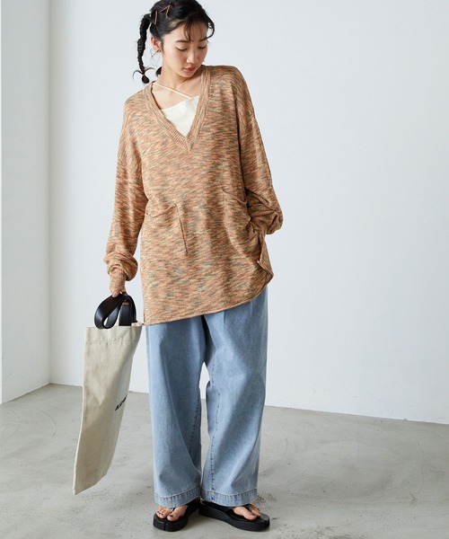 forksy.(フォルクシー)の「【forksy.】Vネックメランジニットプルオーバー(ニット/セーター・レディース・サンドベージュ/オレンジ/ライトブルー・FREE)」の6枚目の写真