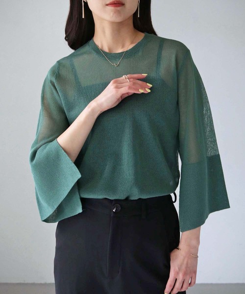 cheriella（シェリエラ）の「【cheriella】袖スリットシアーニットトップス SLEEVE SLIT SHEER KNIT TOPS（ニット/セーター・レディース・ブラック/ブルー/オフホワイト/グリーン/オレンジ・M）」の15枚目の写真