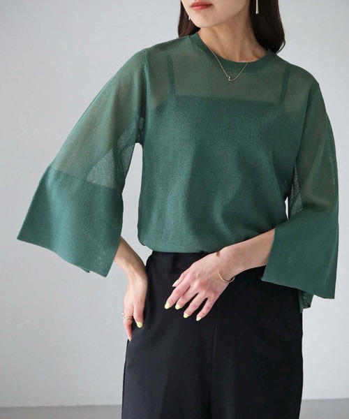 cheriella（シェリエラ）の「【cheriella】袖スリットシアーニットトップス SLEEVE SLIT SHEER KNIT TOPS（ニット/セーター・レディース・ブラック/ブルー/オフホワイト/グリーン/オレンジ・M）」の16枚目の写真