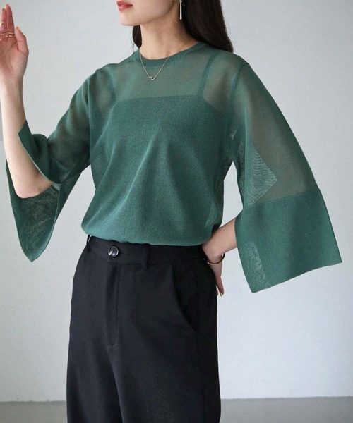 cheriella（シェリエラ）の「【cheriella】袖スリットシアーニットトップス SLEEVE SLIT SHEER KNIT TOPS（ニット/セーター・レディース・ブラック/ブルー/オフホワイト/グリーン/オレンジ・M）」の18枚目の写真