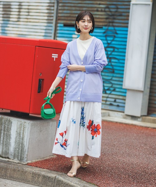 lil nina（リルニーナ）の「綿100% 花柄 タイプライター タックスカート（スカート・レディース・ターコイズブルー/オフホワイト/ブラック・FREE）」の10枚目の写真