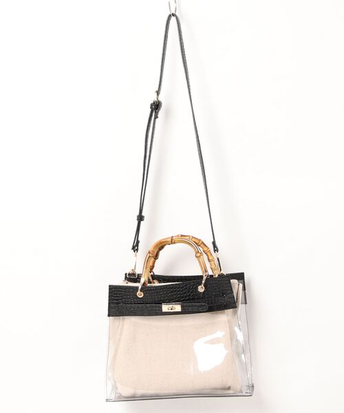 natural couture（ナチュラルクチュール）の「バンブーハンドルバッグ（ショルダーバッグ・レディース・ブラック/ブラウン/グレイッシュベージュ・FREE）」の2枚目の写真