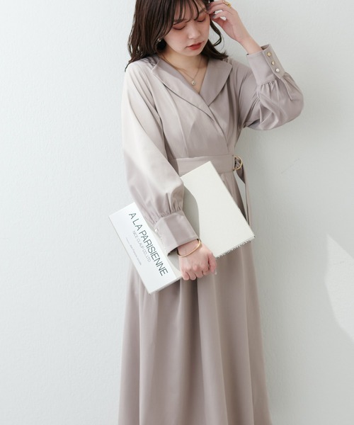 natural couture（ナチュラルクチュール）の「オープンネックレディワンピース（ワンピース・レディース・グレイッシュベージュ/オレンジ/カーキ/ブラック・FREE）」の3枚目の写真