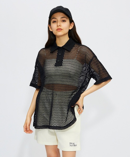 FOREVER 21(フォーエバー トゥエンティーワン)の「【MODE】メッシュポロニットシャツ(ニット/セーター・レディース・オレンジ/ホワイト/ブラック・FREE)」の3枚目の写真