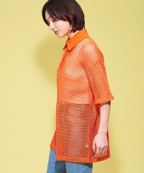 FOREVER 21(フォーエバー トゥエンティーワン)の「【MODE】メッシュポロニットシャツ(ニット/セーター・レディース・オレンジ/ホワイト/ブラック・FREE)」の6枚目の写真