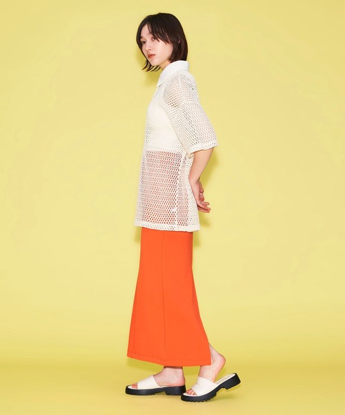 FOREVER 21(フォーエバー トゥエンティーワン)の「【MODE】メッシュポロニットシャツ(ニット/セーター・レディース・オレンジ/ホワイト/ブラック・FREE)」の8枚目の写真