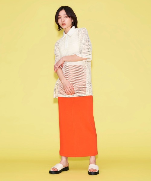 FOREVER 21(フォーエバー トゥエンティーワン)の「【MODE】メッシュポロニットシャツ(ニット/セーター・レディース・オレンジ/ホワイト/ブラック・FREE)」の10枚目の写真