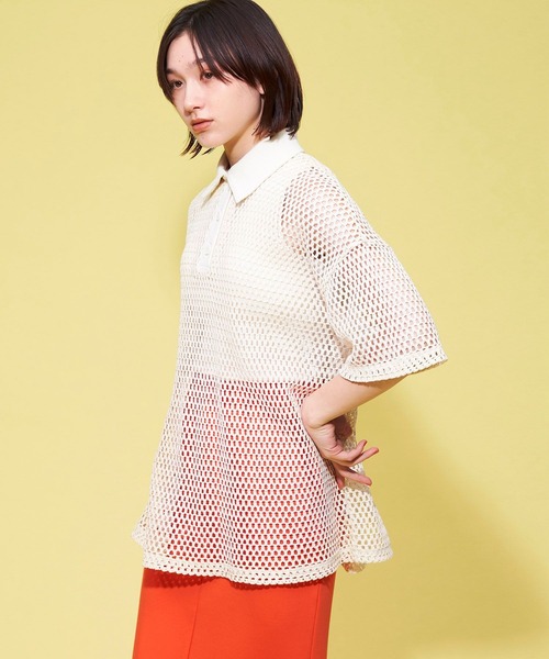 FOREVER 21(フォーエバー トゥエンティーワン)の「【MODE】メッシュポロニットシャツ(ニット/セーター・レディース・オレンジ/ホワイト/ブラック・FREE)」の7枚目の写真