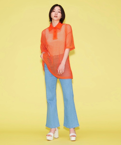 FOREVER 21(フォーエバー トゥエンティーワン)の「【MODE】メッシュポロニットシャツ(ニット/セーター・レディース・オレンジ/ホワイト/ブラック・FREE)」の11枚目の写真