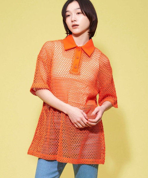 FOREVER 21(フォーエバー トゥエンティーワン)の「【MODE】メッシュポロニットシャツ(ニット/セーター・レディース・オレンジ/ホワイト/ブラック・FREE)」の17枚目の写真