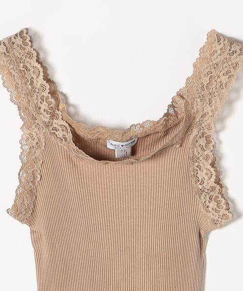 BASIC COTTON(ベーシックコットン)の「BASIC COTTON: レース リブ キャミソール(キャミソール・レディース・ホワイト/ブラック/ベージュ・ONE SIZE)」の5枚目の写真