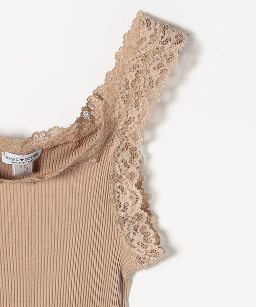 BASIC COTTON(ベーシックコットン)の「BASIC COTTON: レース リブ キャミソール(キャミソール・レディース・ホワイト/ブラック/ベージュ・ONE SIZE)」の6枚目の写真