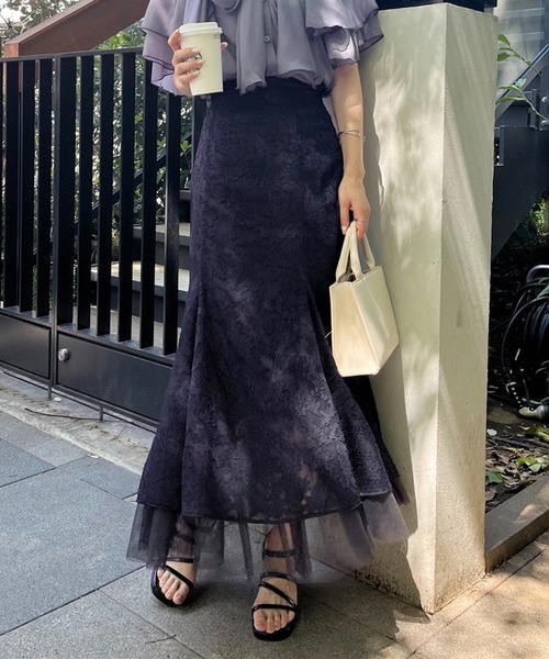 one after another NICE CLAUP（ワンアフターアナザーナイスクラップ）の「レース×チュールマーメイドスカート（スカート・レディース・オフホワイト/ミント/ホワイト系その他/ネイビー・FREE）」の4枚目の写真