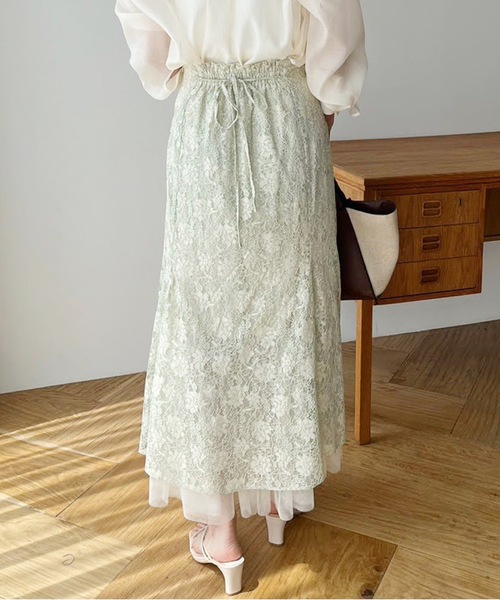 one after another NICE CLAUP（ワンアフターアナザーナイスクラップ）の「レース×チュールマーメイドスカート（スカート・レディース・オフホワイト/ミント/ホワイト系その他/ネイビー・FREE）」の3枚目の写真