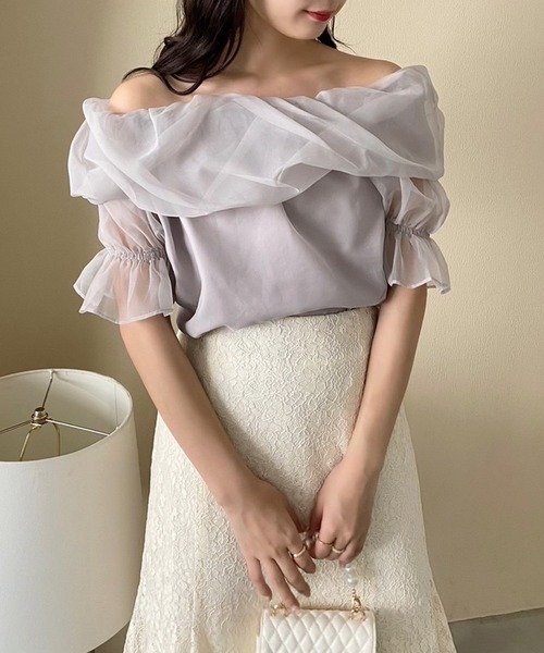 one after another NICE CLAUP（ワンアフターアナザーナイスクラップ）の「レース×チュールマーメイドスカート（スカート・レディース・オフホワイト/ミント/ホワイト系その他/ネイビー・FREE）」の7枚目の写真