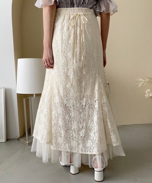 one after another NICE CLAUP（ワンアフターアナザーナイスクラップ）の「レース×チュールマーメイドスカート（スカート・レディース・オフホワイト/ミント/ホワイト系その他/ネイビー・FREE）」の10枚目の写真