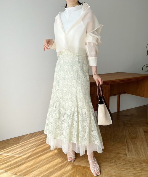 one after another NICE CLAUP（ワンアフターアナザーナイスクラップ）の「レース×チュールマーメイドスカート（スカート・レディース・オフホワイト/ミント/ホワイト系その他/ネイビー・FREE）」の12枚目の写真