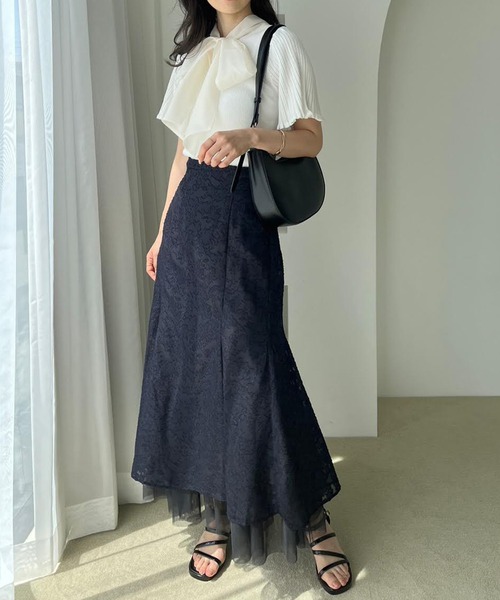 one after another NICE CLAUP（ワンアフターアナザーナイスクラップ）の「レース×チュールマーメイドスカート（スカート・レディース・オフホワイト/ミント/ホワイト系その他/ネイビー・FREE）」の18枚目の写真