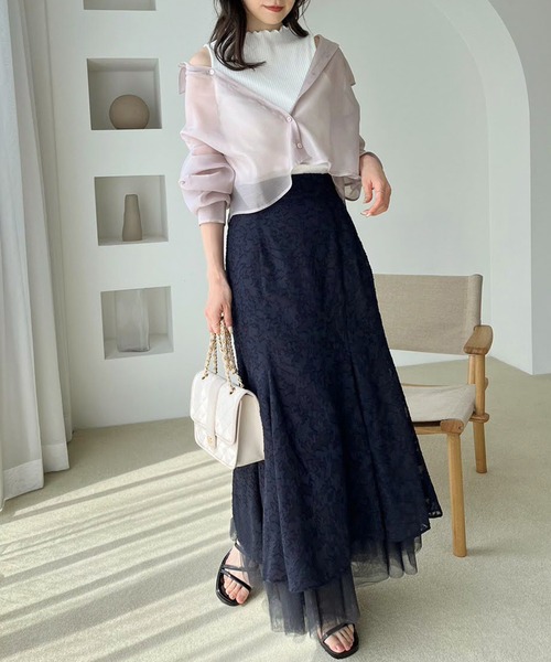 one after another NICE CLAUP（ワンアフターアナザーナイスクラップ）の「レース×チュールマーメイドスカート（スカート・レディース・オフホワイト/ミント/ホワイト系その他/ネイビー・FREE）」の17枚目の写真