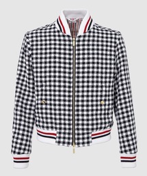 KNIT RIB BLOUSON JACKET IN GINGHAM COTTON BOUCLE