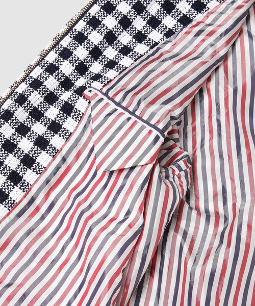 THOM BROWNE（トムブラウン）の「KNIT RIB BLOUSON JACKET IN GINGHAM COTTON BOUCLE（ブルゾン・メンズ・ネイビー・1）」の4枚目の写真