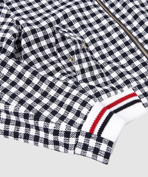 THOM BROWNE（トムブラウン）の「KNIT RIB BLOUSON JACKET IN GINGHAM COTTON BOUCLE（ブルゾン・メンズ・ネイビー・1）」の6枚目の写真