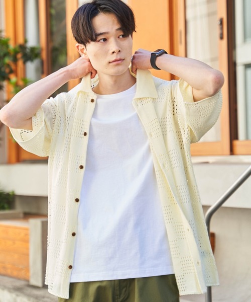 WEGO（ウィゴー）の「WEGO/メッシュニットBIGシャツ（シャツ/ブラウス・メンズ・グリーン/サックスブルー/マスタード/ブラック/オフホワイト/ベージュ/ダークオレンジ/ターコイズブルー/その他2/その他1・MEDIUM/LARGE）」の10枚目の写真