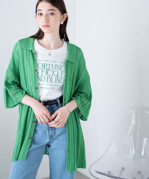 WEGO（ウィゴー）の「WEGO/メッシュニットBIGシャツ（シャツ/ブラウス・メンズ・グリーン/サックスブルー/マスタード/ブラック/オフホワイト/ベージュ/ダークオレンジ/ターコイズブルー/その他2/その他1・MEDIUM/LARGE）」の4枚目の写真