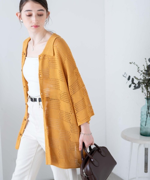 WEGO（ウィゴー）の「WEGO/メッシュニットBIGシャツ（シャツ/ブラウス・メンズ・グリーン/サックスブルー/マスタード/ブラック/オフホワイト/ベージュ/ダークオレンジ/ターコイズブルー/その他2/その他1・MEDIUM/LARGE）」の7枚目の写真