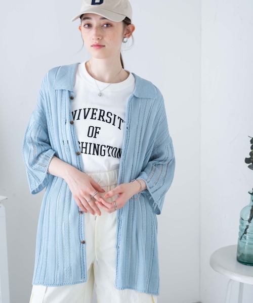 WEGO（ウィゴー）の「WEGO/メッシュニットBIGシャツ（シャツ/ブラウス・メンズ・グリーン/サックスブルー/マスタード/ブラック/オフホワイト/ベージュ/ダークオレンジ/ターコイズブルー/その他2/その他1・MEDIUM/LARGE）」の14枚目の写真