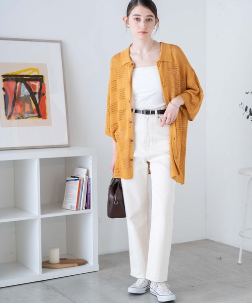 WEGO（ウィゴー）の「WEGO/メッシュニットBIGシャツ（シャツ/ブラウス・メンズ・グリーン/サックスブルー/マスタード/ブラック/オフホワイト/ベージュ/ダークオレンジ/ターコイズブルー/その他2/その他1・MEDIUM/LARGE）」の19枚目の写真