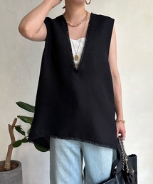 リネンライク深Vタックベスト