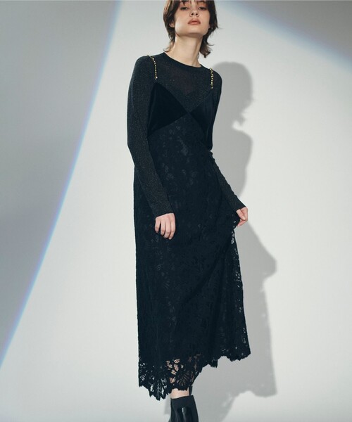 GRACE CONTINENTAL（グレースコンチネンタル）の「ベロアレースワンピース（ワンピース・レディース・キナリ/ブラック・38/36）」の2枚目の写真