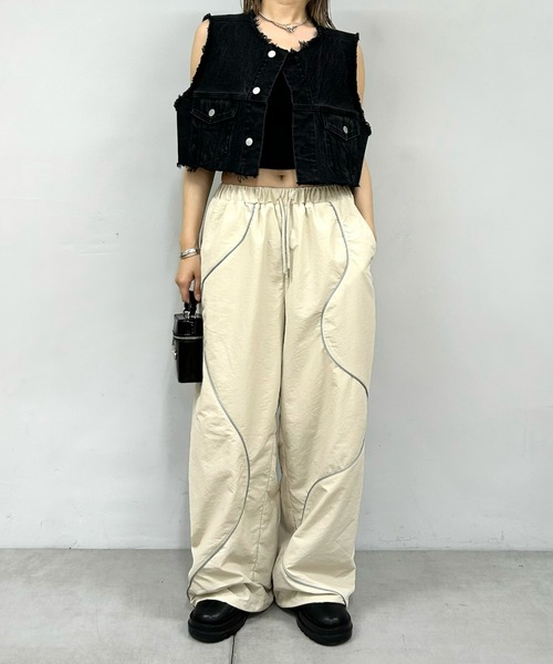 WHO'S WHO gallery(フーズフーギャラリー)の「ウェーブパイピングシャカパン(その他パンツ・レディース・アイボリー/チャコールグレー/ブラック・FREE)」の4枚目の写真