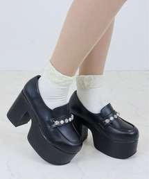 LOVEHUNTER /厚底ビジューローファーパンプス レディース 10cmヒール 地雷系 量産型 韓国ファッション ゴスロリ 美脚 厚底シューズ(1595)(1596) (1597)
