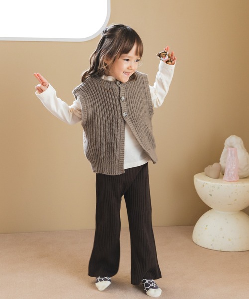 pairmanon(ペアマノン)の「配色 前後2way ニット ボタン開き ベスト(ベスト・キッズ・モカ/アイボリー・XS/S/M/L)」の3枚目の写真