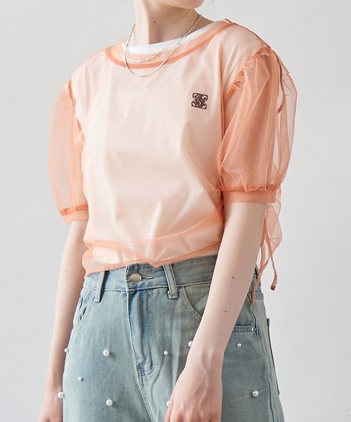 Rejoule(リジュール)の「チュールTシャツ(Tシャツ/カットソー・レディース・アイボリー/サーモンピンク/ブラック・FREE)」の10枚目の写真