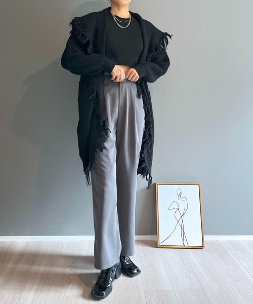 Jewelobe（ジュエローブ）の「ワイドカラーフリンジロングカーディガン（カーディガン/ボレロ・レディース・ベージュ/チャコールグレー/ブラック/イエロー/レッド・FREE）」の16枚目の写真