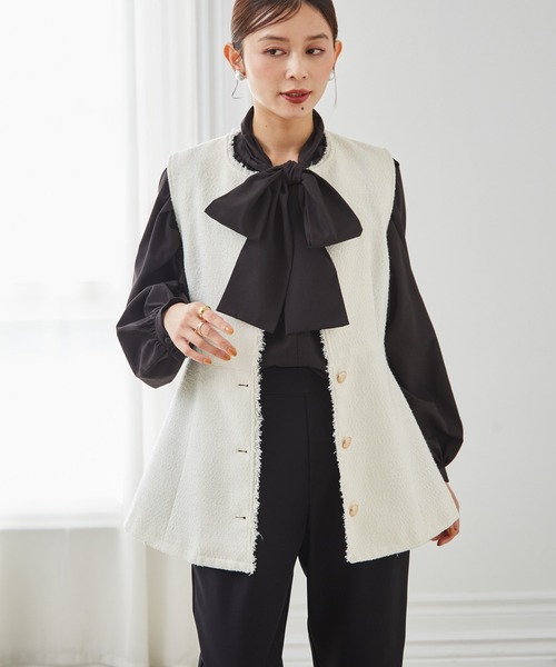 セール】ゴールド調ボタンペプラムツイードジレ（スーツベスト