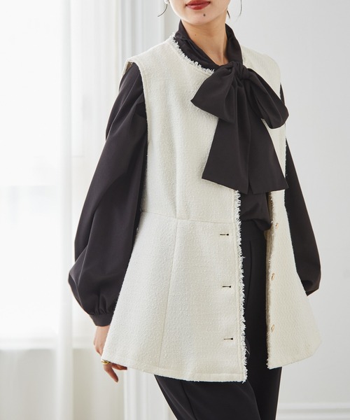 セール】ゴールド調ボタンペプラムツイードジレ（スーツベスト